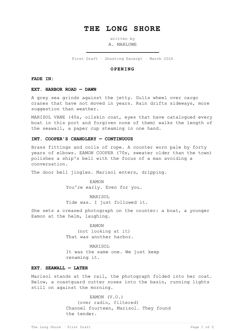 Classic traditional screenplay formatter
